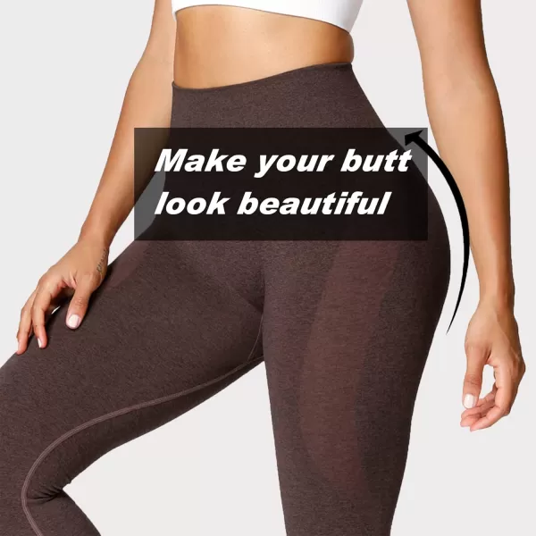 Aoxjox Workout Seamless Leggings for Women Smile Contour High Waisted Gym Yoga Pants TightsB Dark Brown Marl