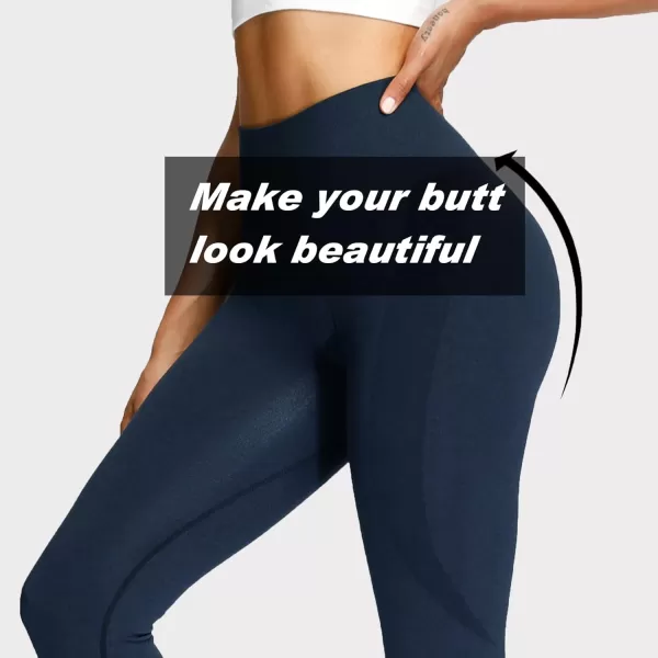 Aoxjox Workout Seamless Leggings for Women Smile Contour High Waisted Gym Yoga Pants TightsB Navy Marl