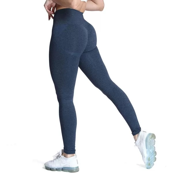 Aoxjox Workout Seamless Leggings for Women Smile Contour High Waisted Gym Yoga Pants TightsB Navy Marl