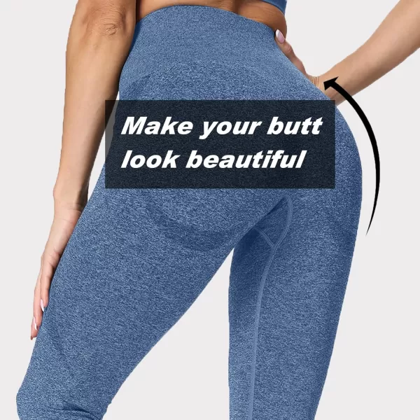 Aoxjox Workout Seamless Leggings for Women Smile Contour High Waisted Gym Yoga Pants TightsB Royale Blue Marl