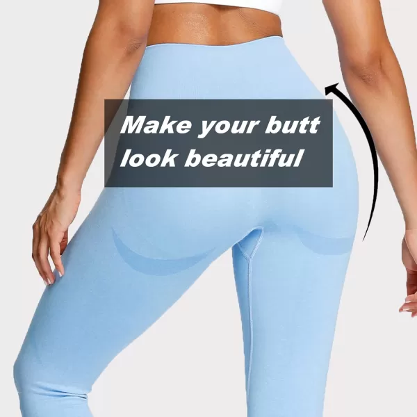 Aoxjox Workout Seamless Leggings for Women Smile Contour High Waisted Gym Yoga Pants TightsB Sky Blue Marl