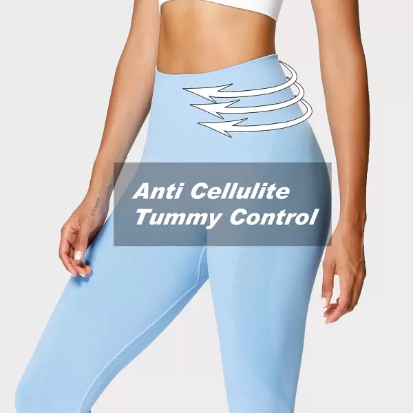 Aoxjox Workout Seamless Leggings for Women Smile Contour High Waisted Gym Yoga Pants TightsB Sky Blue Marl