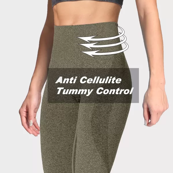 Aoxjox Workout Seamless Leggings for Women Smile Contour High Waisted Gym Yoga Pants TightsKhaki Green Marlnot Squat Proof  a Bit See Through