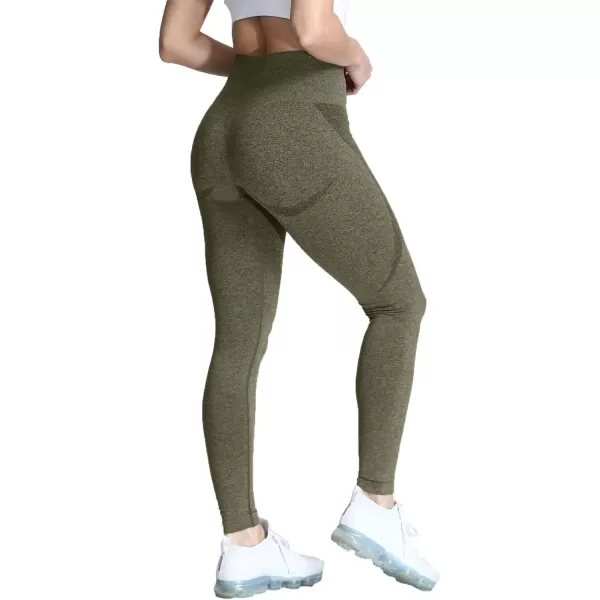 Aoxjox Workout Seamless Leggings for Women Smile Contour High Waisted Gym Yoga Pants TightsKhaki Green Marlnot Squat Proof  a Bit See Through