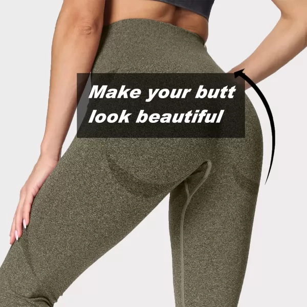 Aoxjox Workout Seamless Leggings for Women Smile Contour High Waisted Gym Yoga Pants TightsKhaki Green Marlnot Squat Proof  a Bit See Through