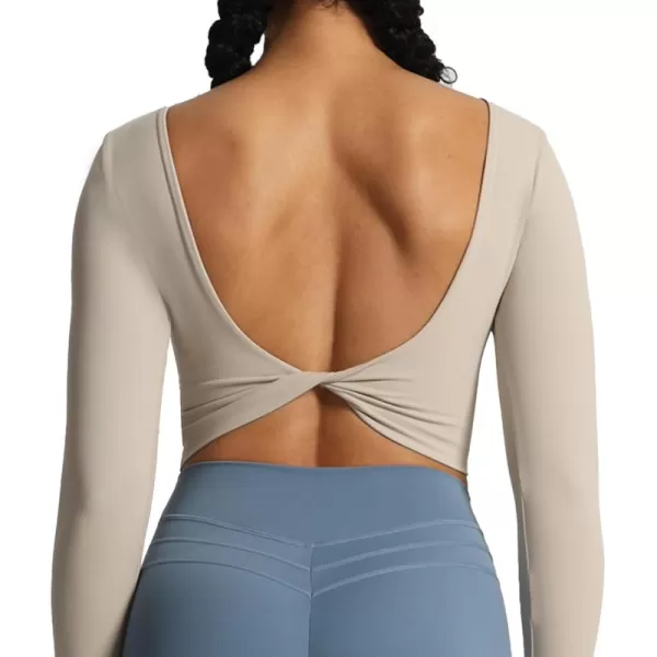 Aoxjox Long Sleeve Crop Tops for Women Emma Twist Back Workout Crop T Shirt TopMink