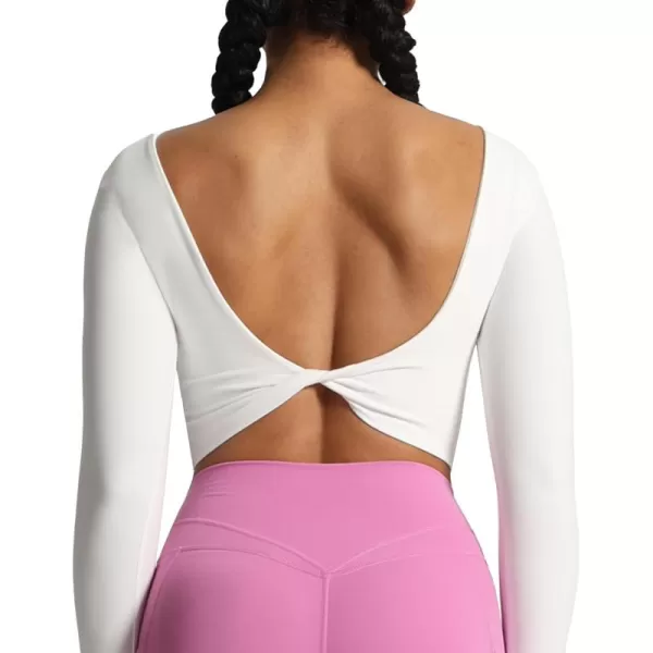 Aoxjox Long Sleeve Crop Tops for Women Emma Twist Back Workout Crop T Shirt TopWhite