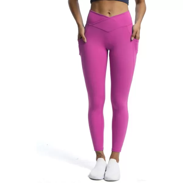 Aoxjox Trinity High Waisted Yoga Pants with Pockets for Women Tummy Control CrossWaist Crossover Workout Leggings 26A Cattleya Purple Vwaistband