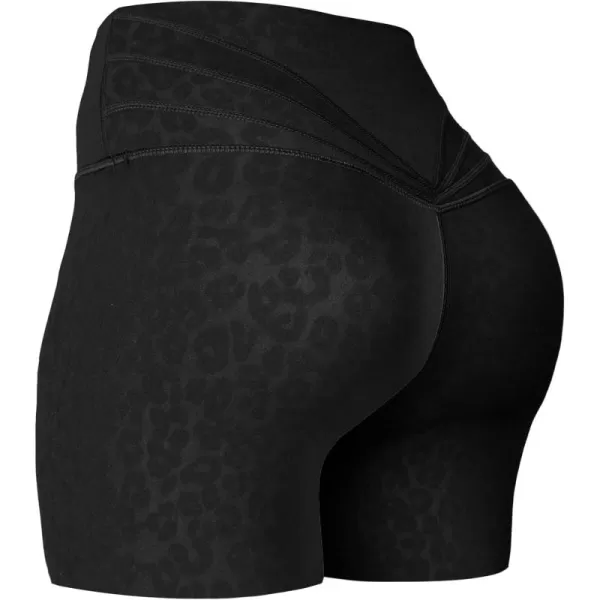 Aoxjox Trinity Workout Biker Shorts for Women Tummy Control High Waisted Exercise Athletic Gym Running Yoga Shorts 6quotBlack Leopard Print
