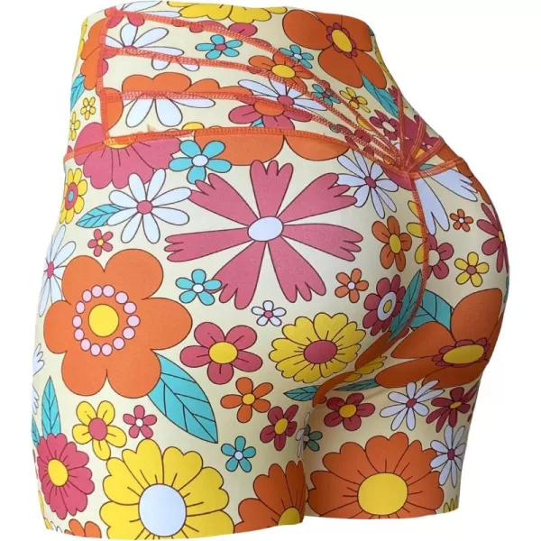 Aoxjox Trinity Workout Biker Shorts for Women Tummy Control High Waisted Exercise Athletic Gym Running Yoga Shorts 6quotFlower Print