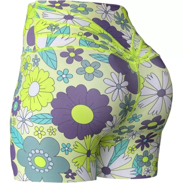 Aoxjox Trinity Workout Biker Shorts for Women Tummy Control High Waisted Exercise Athletic Gym Running Yoga Shorts 6quotGreen Flower Print