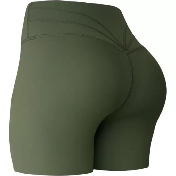 Aoxjox Trinity Workout Biker Shorts for Women Tummy Control High Waisted Exercise Athletic Gym Running Yoga Shorts 6quotOlive Green