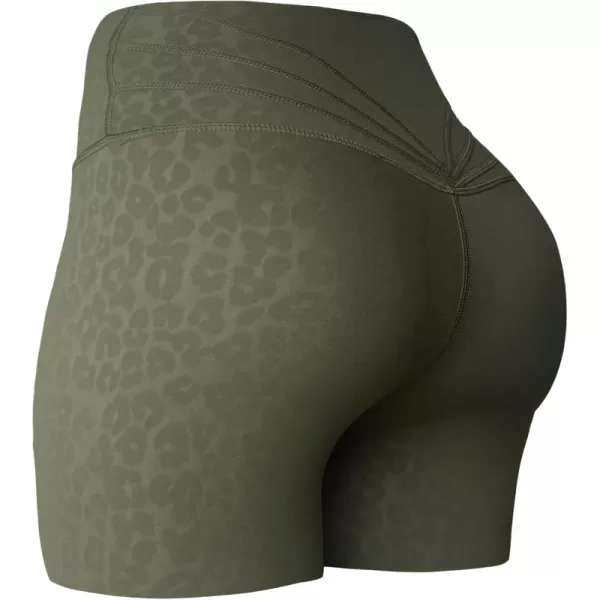 Aoxjox Trinity Workout Biker Shorts for Women Tummy Control High Waisted Exercise Athletic Gym Running Yoga Shorts 6quotOlive Green Leopard Print