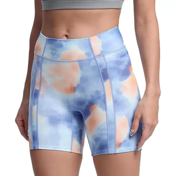 Aoxjox Trinity Workout Biker Shorts for Women Tummy Control High Waisted Exercise Athletic Gym Running Yoga Shorts 6quotScrunch 20 Marina Swirl Print