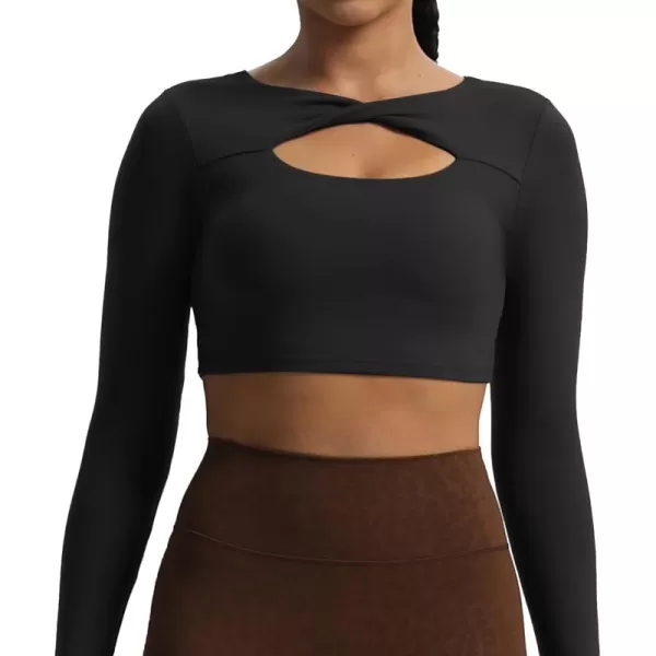 Aoxjox Womens Long Sleeve Top Buttery Soft Classic Tara Twist Workout Active Crew Neck TShirtsBlack