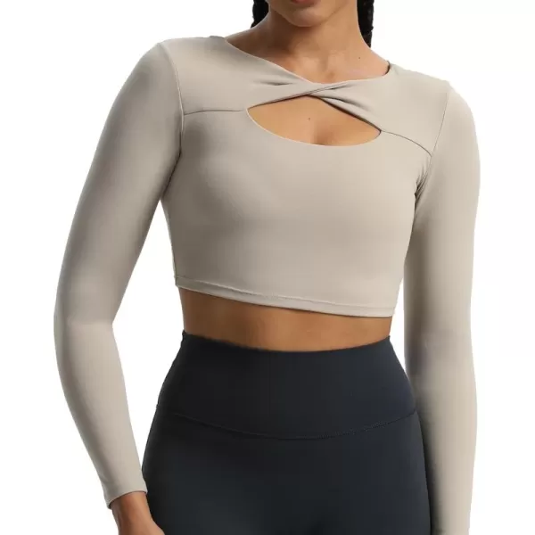 Aoxjox Womens Long Sleeve Top Buttery Soft Classic Tara Twist Workout Active Crew Neck TShirtsMink