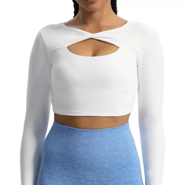 Aoxjox Womens Long Sleeve Top Buttery Soft Classic Tara Twist Workout Active Crew Neck TShirtsWhite