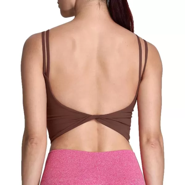 Aoxjox Womens Workout Sports Bras Fitness Padded Backless Yoga Crop Tank Top Twist Back CamiDark Brown