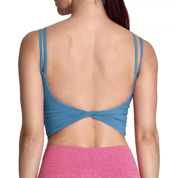 Aoxjox Womens Workout Sports Bras Fitness Padded Backless Yoga Crop Tank Top Twist Back CamiMykonos Blue