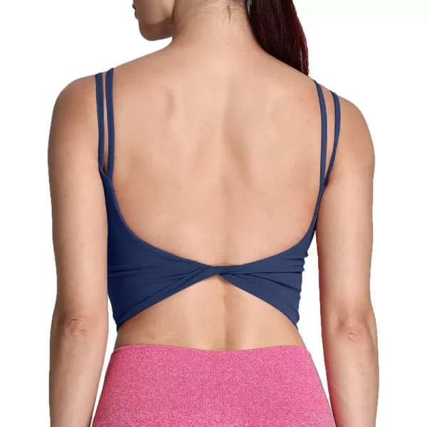 Aoxjox Womens Workout Sports Bras Fitness Padded Backless Yoga Crop Tank Top Twist Back CamiNavy