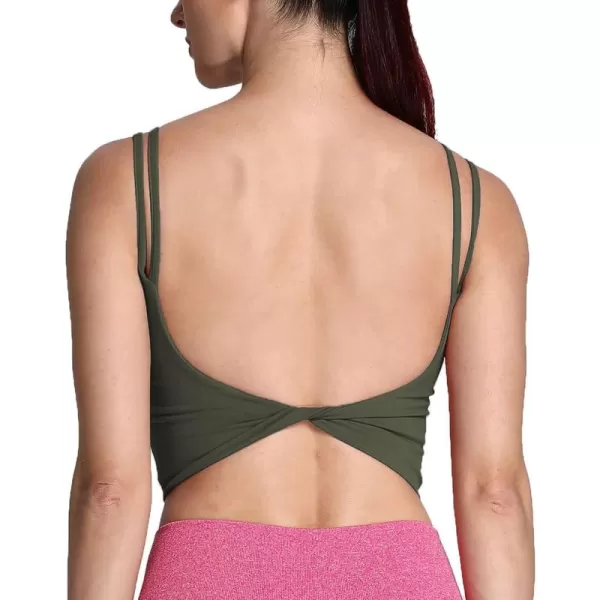 Aoxjox Womens Workout Sports Bras Fitness Padded Backless Yoga Crop Tank Top Twist Back CamiOlive Green