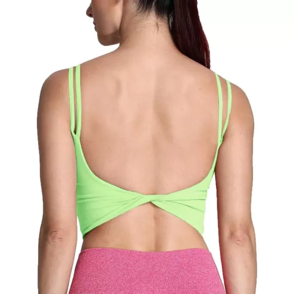 Aoxjox Womens Workout Sports Bras Fitness Padded Backless Yoga Crop Tank Top Twist Back CamiParadise Green