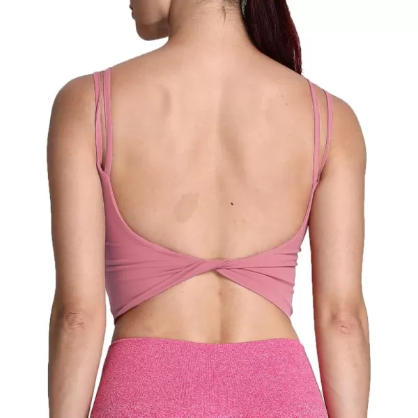 Aoxjox Womens Workout Sports Bras Fitness Padded Backless Yoga Crop Tank Top Twist Back CamiPink