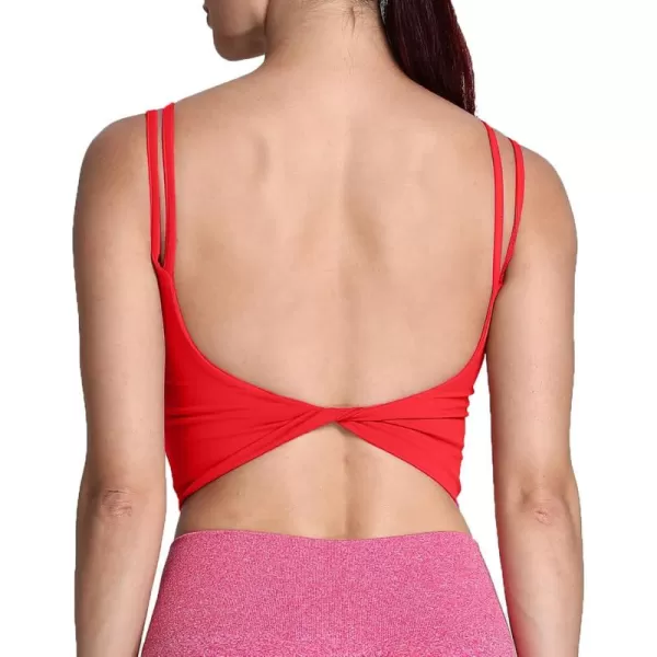 Aoxjox Womens Workout Sports Bras Fitness Padded Backless Yoga Crop Tank Top Twist Back CamiRacing Red