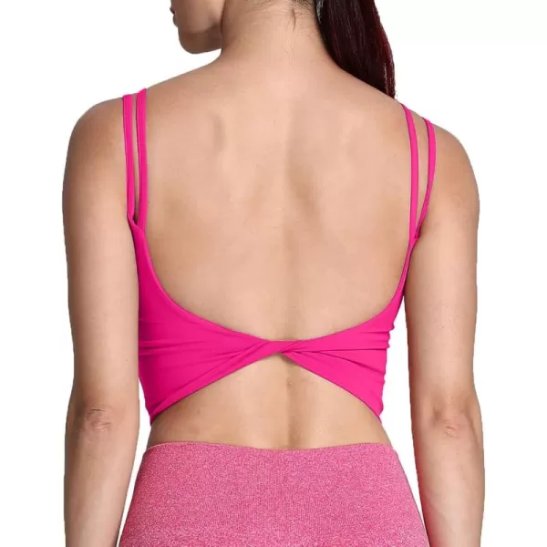 Aoxjox Womens Workout Sports Bras Fitness Padded Backless Yoga Crop Tank Top Twist Back CamiRose Red