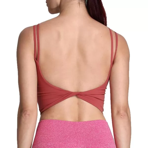 Aoxjox Womens Workout Sports Bras Fitness Padded Backless Yoga Crop Tank Top Twist Back CamiRust Red