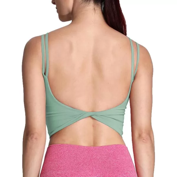 Aoxjox Womens Workout Sports Bras Fitness Padded Backless Yoga Crop Tank Top Twist Back CamiSage Green