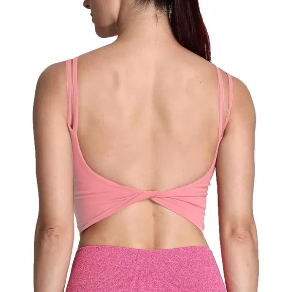 Aoxjox Womens Workout Sports Bras Fitness Padded Backless Yoga Crop Tank Top Twist Back CamiSalmon Rose