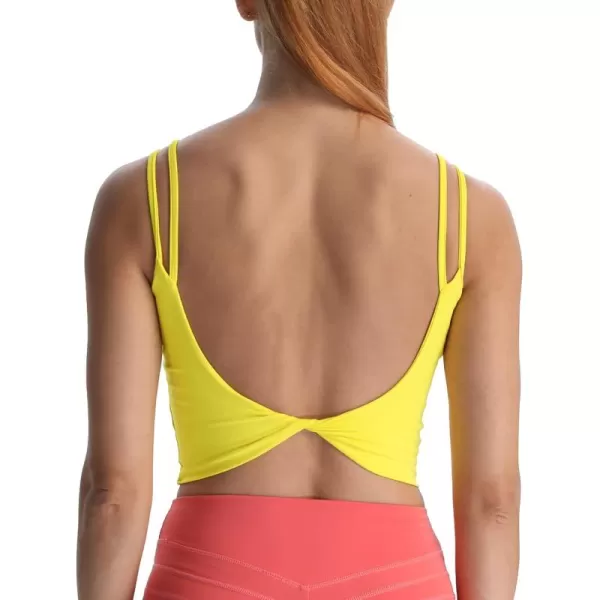 Aoxjox Womens Workout Sports Bras Fitness Padded Backless Yoga Crop Tank Top Twist Back CamiVibrant Yellow