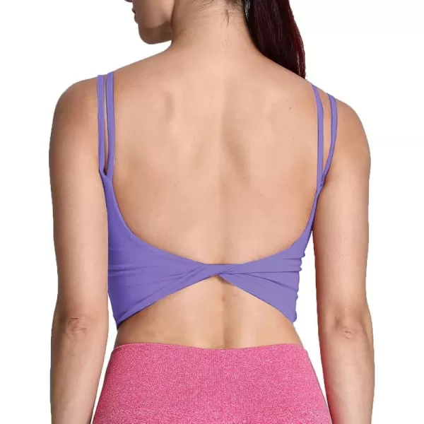 Aoxjox Womens Workout Sports Bras Fitness Padded Backless Yoga Crop Tank Top Twist Back CamiViolet