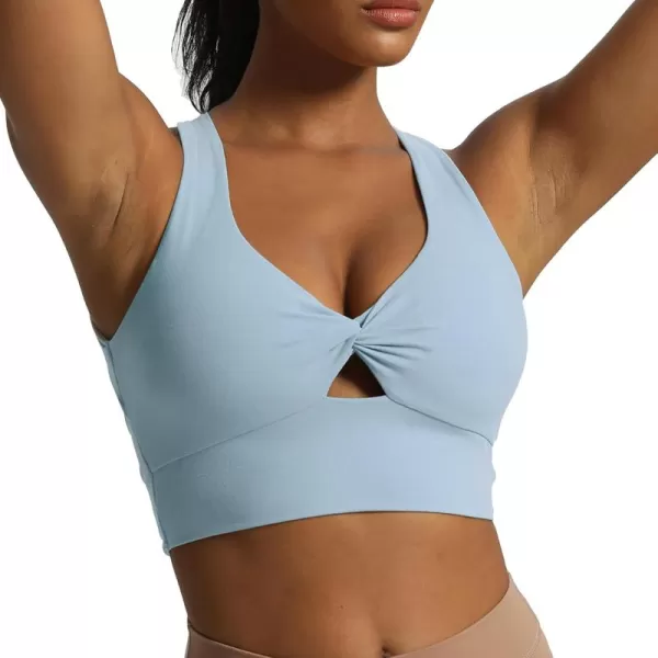 Aoxjox Womens Workout Sports Bras Twist Front Fitness Padded Training Gym Bra Yoga Crop Lola Tank TopAiry Blue