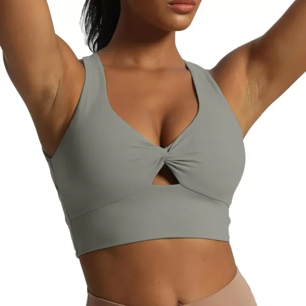 Aoxjox Womens Workout Sports Bras Twist Front Fitness Padded Training Gym Bra Yoga Crop Lola Tank TopGrey
