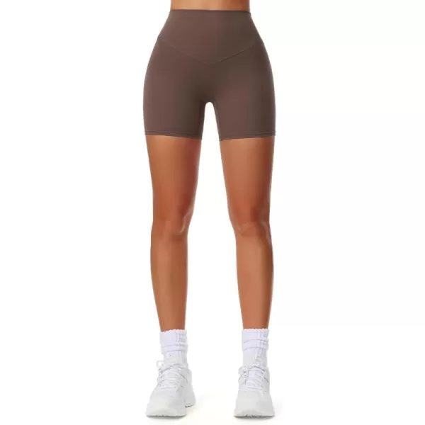 Aoxjox Workout Biker Shorts for Women High Waisted Exercise Athletic Gym Running Breeze Yoga Shorts 6quotFudge Coffee