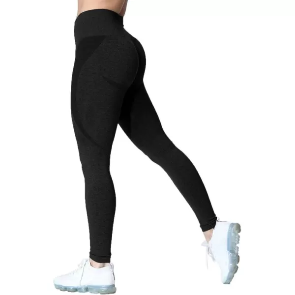 Aoxjox Workout Seamless Leggings for Women Smile Contour High Waisted Gym Yoga Pants TightsA Black Marl Not Squat Proof