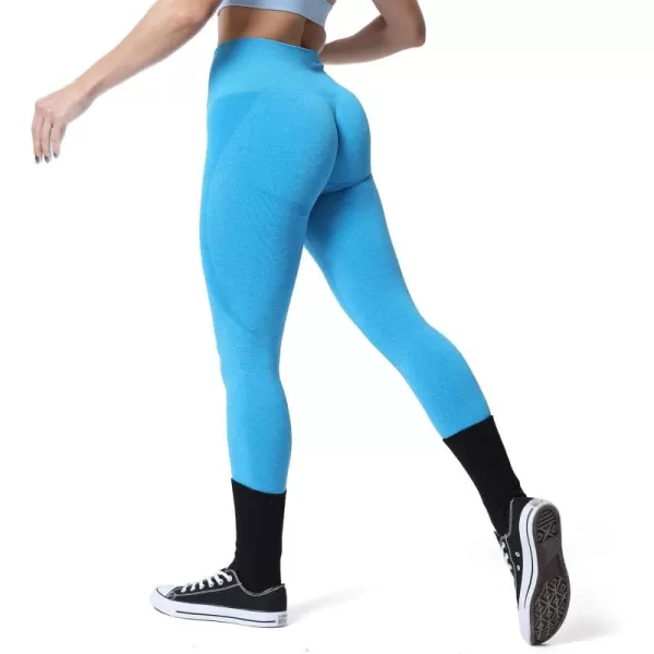 Aoxjox Workout Seamless Leggings for Women Smile Contour High Waisted Gym Yoga Pants TightsA Ocean Blue Marl