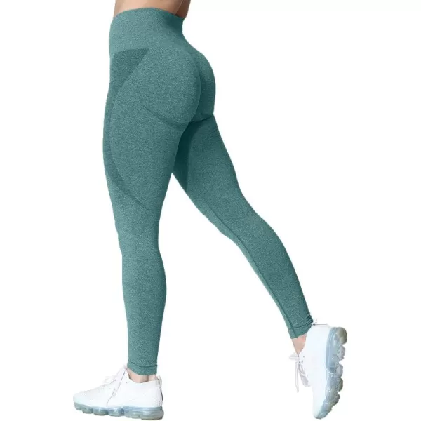 Aoxjox Workout Seamless Leggings for Women Smile Contour High Waisted Gym Yoga Pants TightsA Turquoise Marl Forest Green Marl