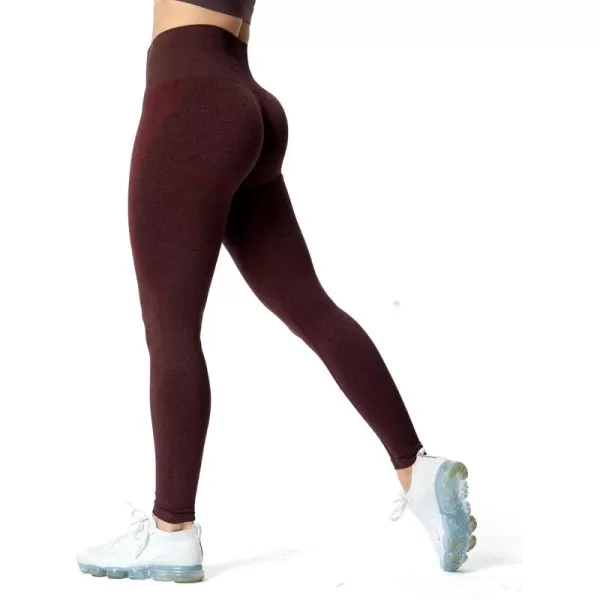 Aoxjox Workout Seamless Leggings for Women Smile Contour High Waisted Gym Yoga Pants TightsB Cherry Brown Marlnot Squat Proof  a Bit See Through