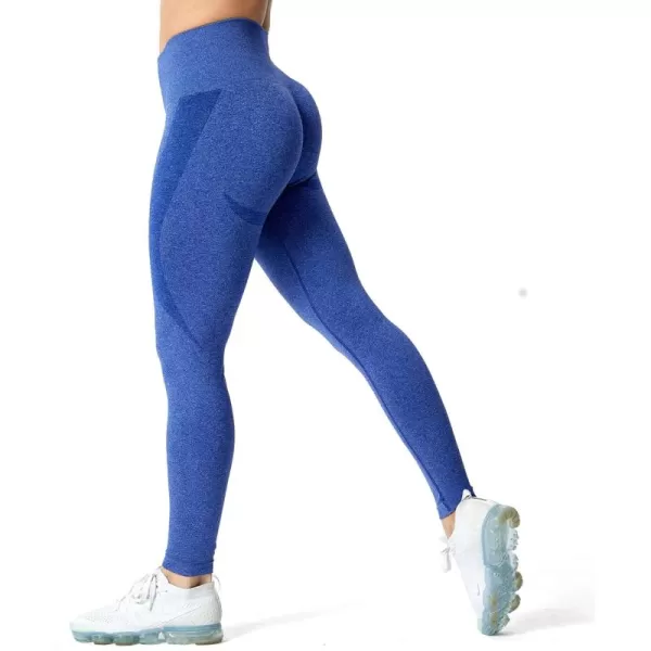 Aoxjox Workout Seamless Leggings for Women Smile Contour High Waisted Gym Yoga Pants TightsElectric Blue Marl