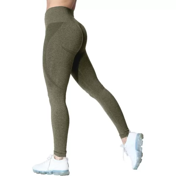 Aoxjox Workout Seamless Leggings for Women Smile Contour High Waisted Gym Yoga Pants TightsKhaki Green Marlnot Squat Proof  a Bit See Through