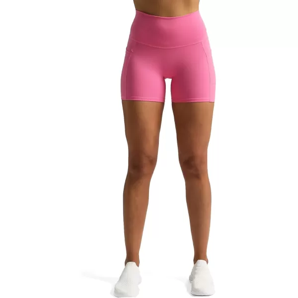 Aoxjox Biker Workout Shorts Women with Pocket Legend Tummy Control High Waisted Exercise Athletic Gym Running Yoga Shorts 5quotAzalea Pink