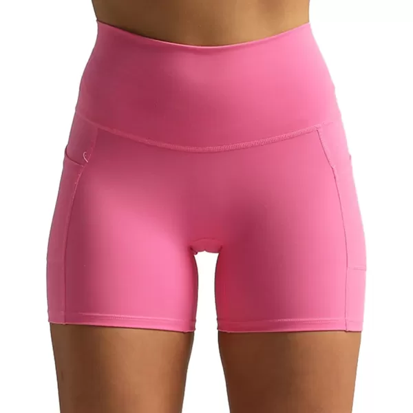 Aoxjox Biker Workout Shorts Women with Pocket Legend Tummy Control High Waisted Exercise Athletic Gym Running Yoga Shorts 5quotAzalea Pink
