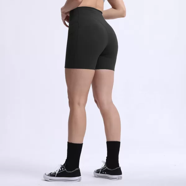 Aoxjox Biker Workout Shorts Women with Pocket Legend Tummy Control High Waisted Exercise Athletic Gym Running Yoga Shorts 5quotBlack