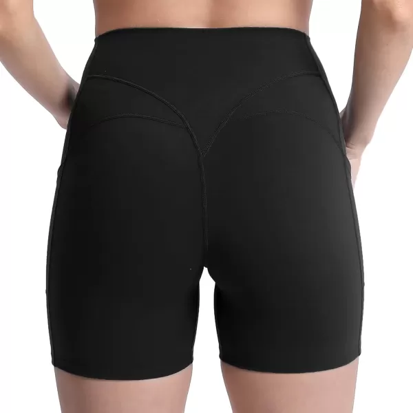 Aoxjox Biker Workout Shorts Women with Pocket Legend Tummy Control High Waisted Exercise Athletic Gym Running Yoga Shorts 5quotBlack