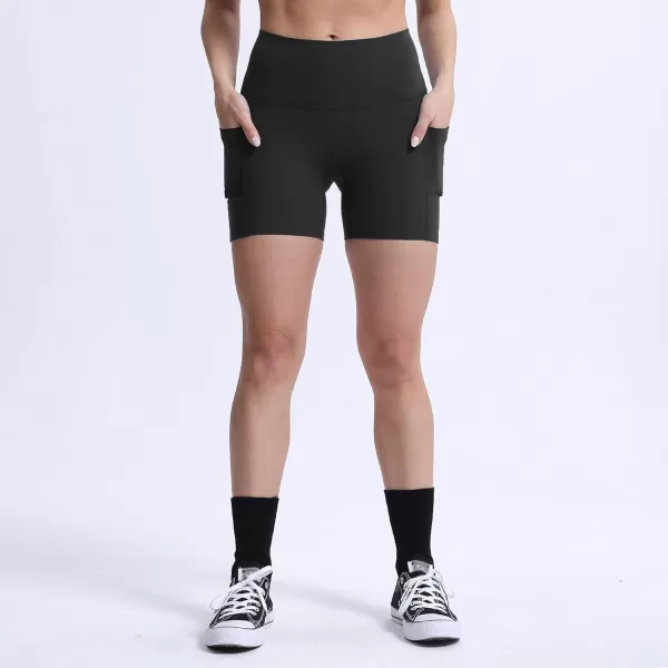 Aoxjox Biker Workout Shorts Women with Pocket Legend Tummy Control High Waisted Exercise Athletic Gym Running Yoga Shorts 5quotBlack