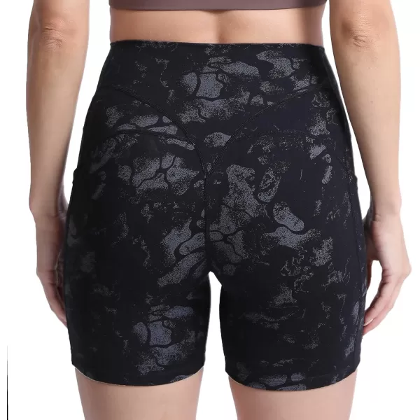 Aoxjox Biker Workout Shorts Women with Pocket Legend Tummy Control High Waisted Exercise Athletic Gym Running Yoga Shorts 5quotBlack Camo Print