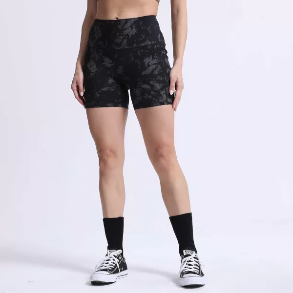 Aoxjox Biker Workout Shorts Women with Pocket Legend Tummy Control High Waisted Exercise Athletic Gym Running Yoga Shorts 5quotBlack Camo Print